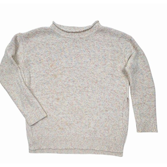 Lou & Grey Speckled Confetti Knit Mock Neck Sweater Side Vents Cream Cozy M - Picture 1 of 11